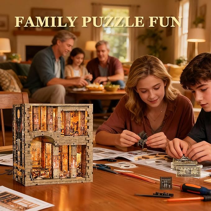 Book Nook Kit - DIY Miniature House Dollhouse Kit for Adults and Teens, 3D Wooden Puzzle Booknook Build Bookshelf Decor with LED Light, Gifts for Family and Friends (Egyptian Pharaoh's Tomb)
