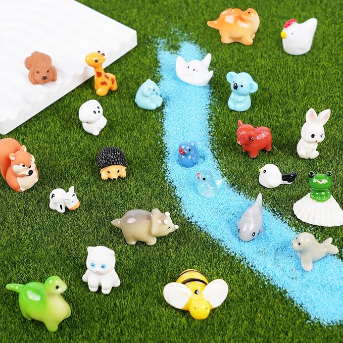 50PCS Mini Resin Animals Tiny Animals Miniature Figurines Bulk for Micro Fairy Garden Landscape Dollhouse Accessories Hide and Seek Crafts Decor Aquarium Toys