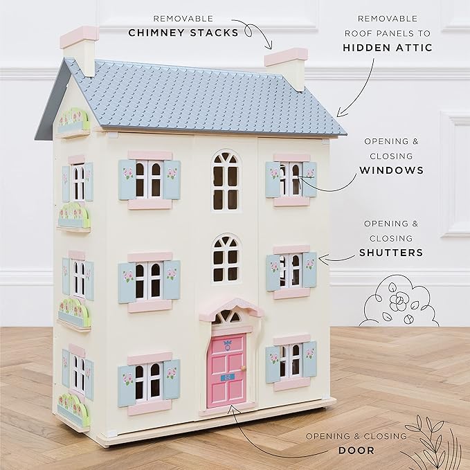 Le Toy Van - Gorgeous Cherry Tree Hall Large 4 Storey Wooden Doll House Play Set For Girls or Boys | Great As A Gift | Suitable for Ages 3+
