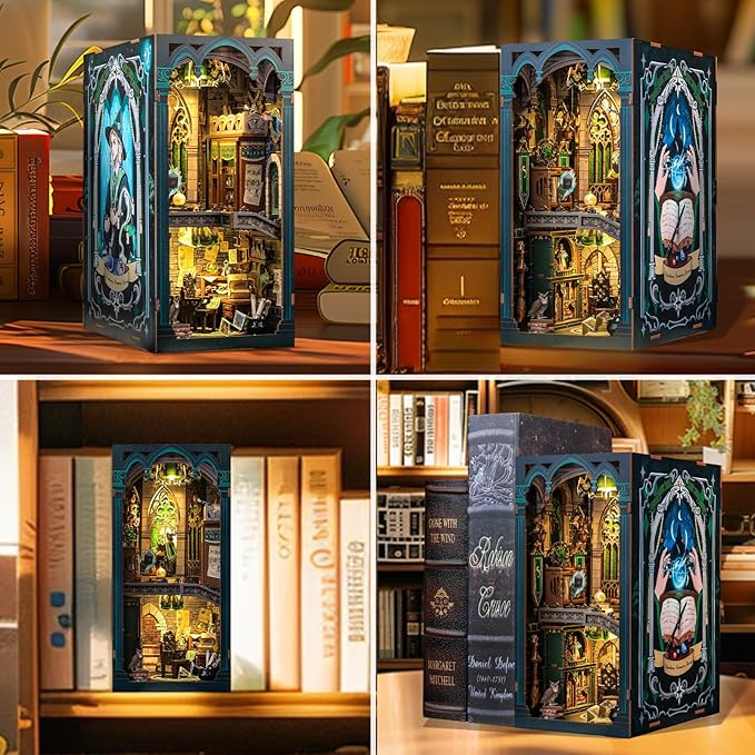 Cutefun Book Nook Kit - DIY Miniature Dollhouse Kit 3D Wooden Puzzle for Adults, Teens, Crafts Gifts for Bookshelf Decor (Darkness Common Room)