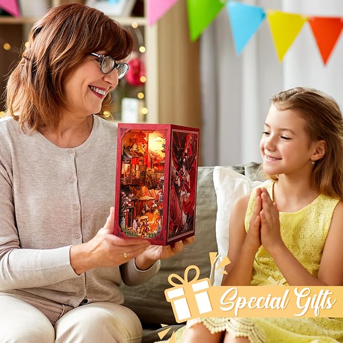 Cutefun Book Nook Kit - DIY Miniature Dollhouse Kit 3D Wooden Puzzle for Adults, Teens, Crafts Gifts for Bookshelf Decor (The Legend of Mulan)
