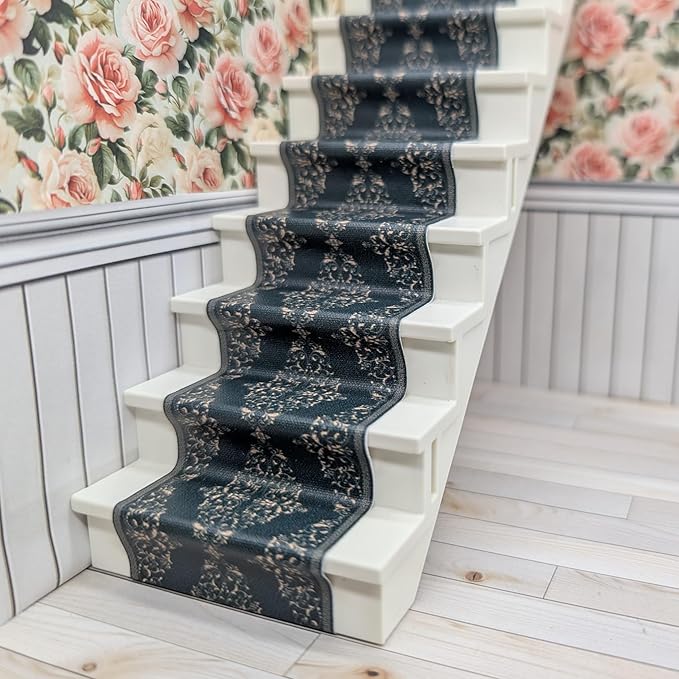 Self-Adhesive Carpet with Real Textile Structure for Dollhouses Scale 1:12 (Damask Pattern Beige 1)