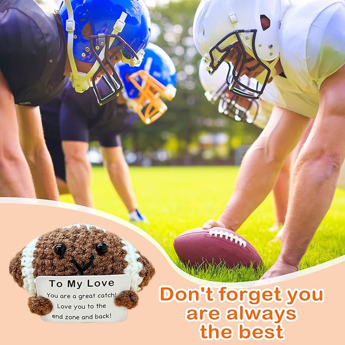 Zelaxeyi Valentine's Day Gift to Him,Mini Handmade Crochet Football for Him Who Loves Football, for Boyfriend/Husband, Emotional Support Footballs Romantic I Love You Gift Birthday Gifts