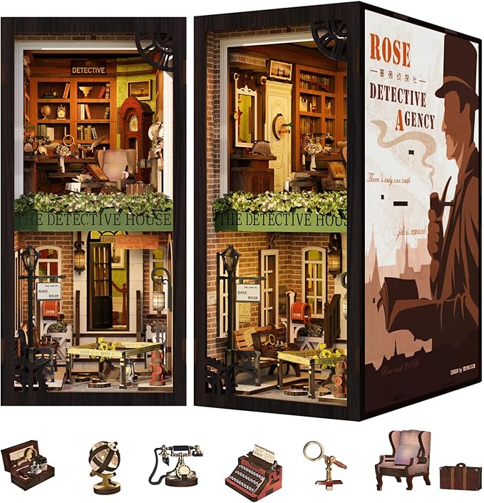 CUTEBEE Book Nook Kit - DIY Miniature House Dollhouse Kit for Adult and Teens, Booknook Bookshelf Decor Alley Model Build with LED Light, Gifts for Family and Friends