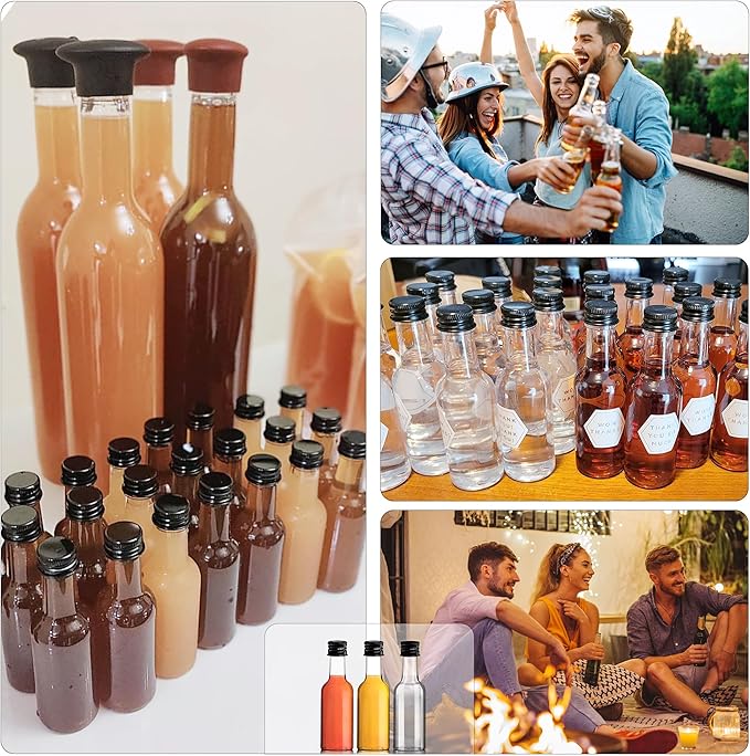 YZXODN 120 Pack 2 oz Mini Liquor Bottles, Plastic Spirit Bottles with Lables, Airtight Shot Bottle with Caps, Miniature Alcohol Bottle for Cocktail,Party Favors,Weddings