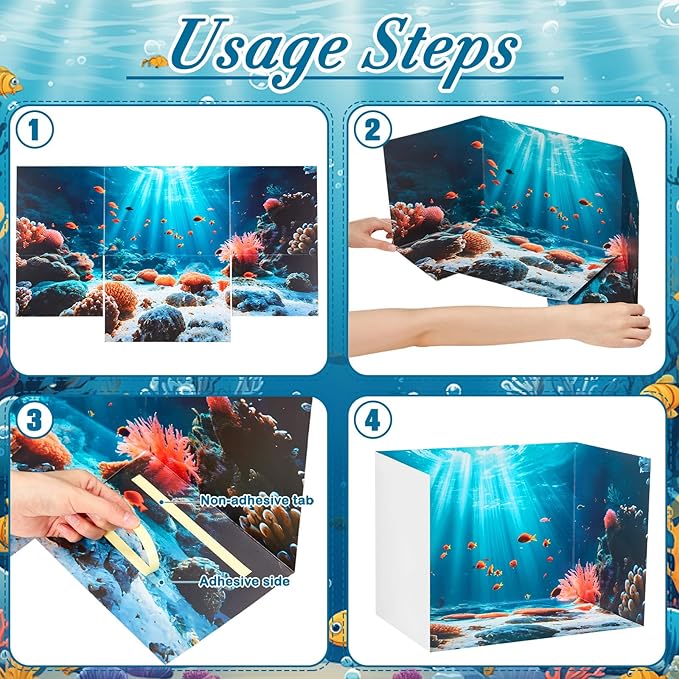 2 Set Ocean Diorama Box and Water Sticker Decor, Under the Sea Diorama Project Supplies Set, Cardboard Display Case Kit & Water Sticker with Double Sided Tapes for DIY Crafts Dollhouse