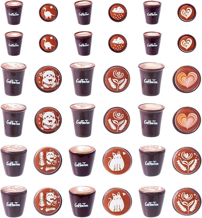 Cheriswelry 36Pcs Mini Resin Coffee Drinks Decoration Miniature Coffee Cup Dollhouse Accessories 11-16.5mm for Kitchen Play Tableware Decor