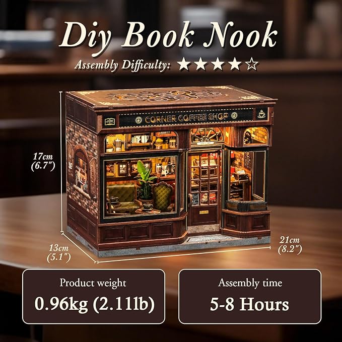 CUTEBEE Book Nook Kit, DIY Miniature House Kits for Adult and Teens, Decorative Bookend with LED, 3D Wooden Puzzle, Mini Booknook Tiny House Model Building Kit, DIY Crafts Hobbies Gifts