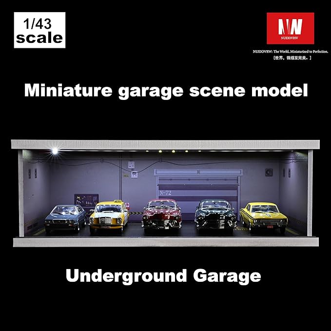 1/43 Diorama Display Case with Tri-Colour Dimmable Lighting, Fits for Hot Wheel Matchbox Mini GT Diecast Cars Model,1:43 Car Garage Parking Lot Scene Display Storage (Underground Garage)