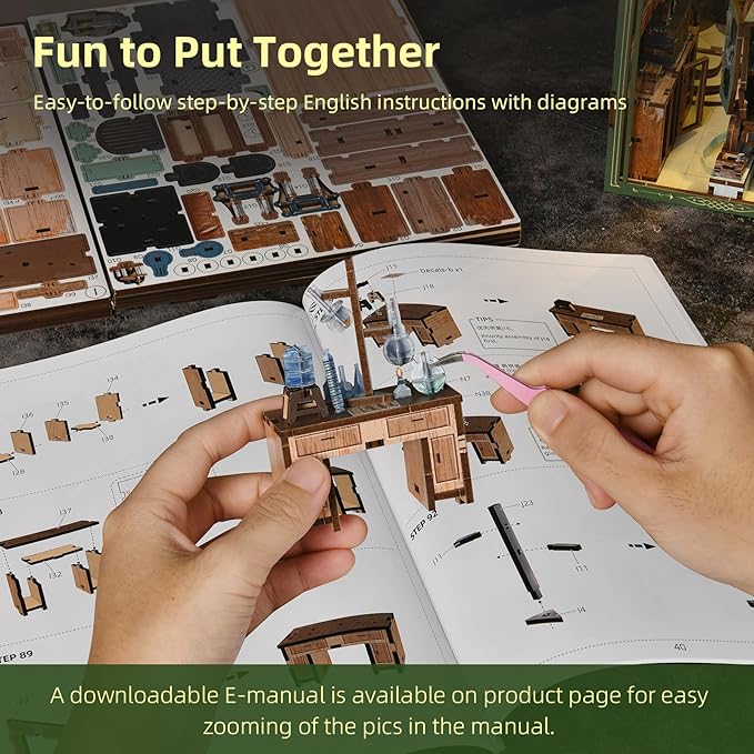 Book Nook Kit - 3D Wooden Puzzles for Adults, DIY Scene Miniature Kit, Tiny House Booknook Craft Bookshelf Decor Mini Scale Model, Gifts for Puzzle Lovers (The Radium Lady)