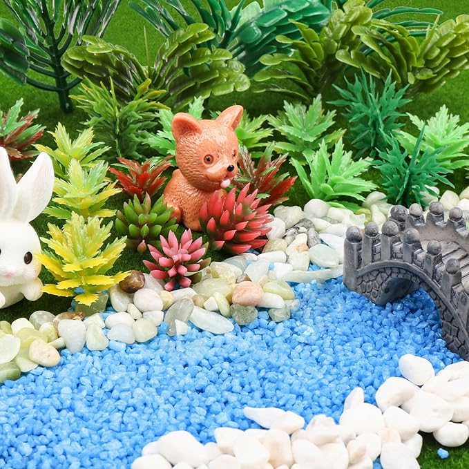 QUOZUO 82pcs Model Plants Miniature Trees Train Scenery Rainforest Fairy Garden Accessories Model Railway River Sand Stone Artificial mini Plants Park Garden Scene Architecture Building Model
