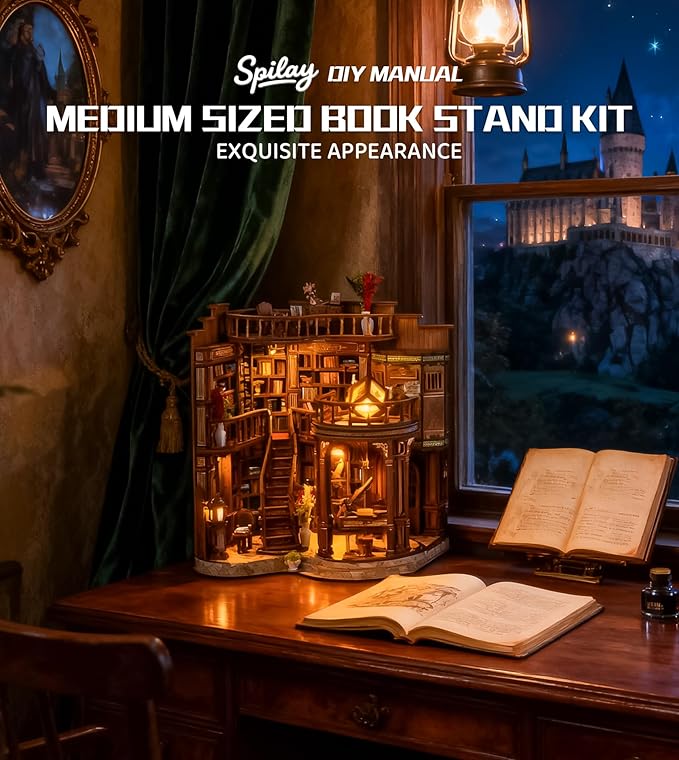 Spilay DIY Book Nook Kits for Adults,Dreamy Book Hall Book Nook Kit with LED Light,3D Wooden Puzzle DIY Miniature Dollhouse Kit,Creative Bookshelf Decor&Unique Gift for Teens&Book Lovers