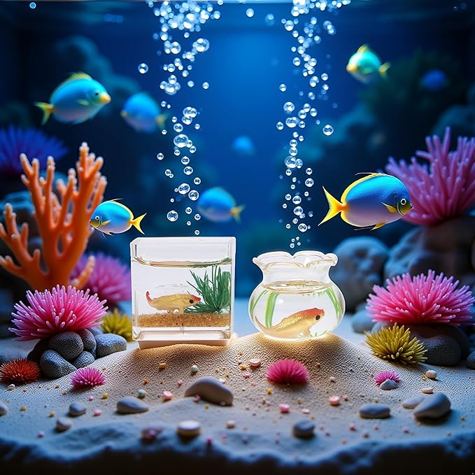 2Pcs 1/12 Scale Accessories Dollhouses Fish Tank，1: 12 Scale Miniature Fish Bowl Miniature Dollhouse Accessories for Garden Scene Decor Desktop Ornaments，Dollhouses Accessories，Dollhouse Décor