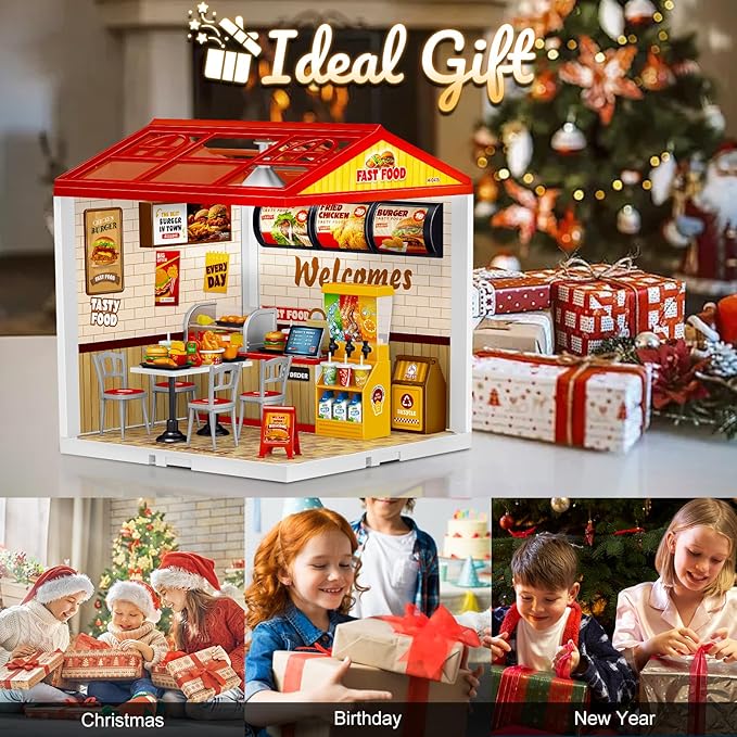 Hallisun LED Building Blocks for Adults, 1:24 DIY Miniature Dollhouse Kits with Roof & Dustproof Cover, Tiny House Toy Building Sets for Kids Ages 8-12-15, Birthday Hobbies Gift for Men Women Boy Girl