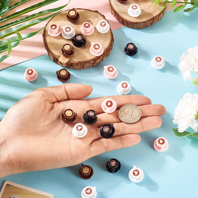 Craftdady 40 pcs Mini Resin Coffee Cup Miniature Tiny Fake Coffee Mug Plate Lovely 3D Tableware Latte Drink Beverage Small Food Ornaments for Jewelry Making Micro Landscape Party Desktop Decorations