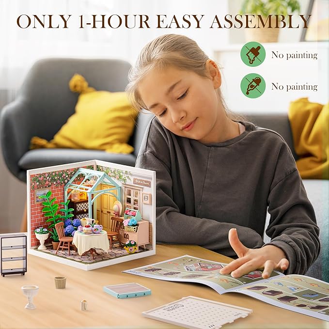 ROBOTIME Super Creator Toy Building Set DIY Miniature House Kit with LED Tiny Room Making Kit Expandable Plastic Craft Toy for Creative Play Home Decor Unique Hobby Gift (Blooming Tea Garden)
