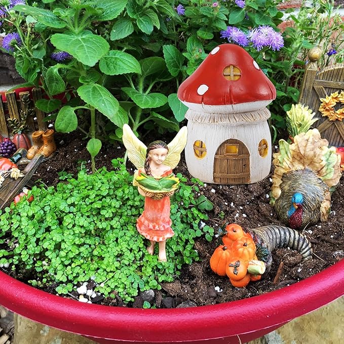 POPKER 4Pcs Miniature Fairy Garden House, Mini Mushroom Cottage House, Fairy Accessories for Micro Landscape, Garden, Yard, Patio, Outdoor, Decorations, Gifts