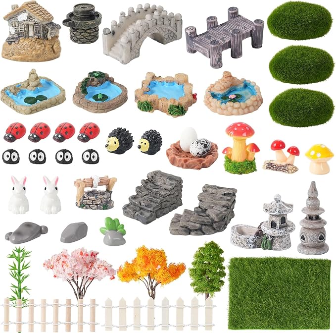 42 Pcs Jumping Spider Enclosure Accessories, Fairy House Accessories Including Resin Animals Miniature Figurines Micro Landscape Ornaments, Zen Garden Terrarium Accessories for Jumping Spider Decor