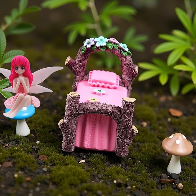 2Pcs Miniature Fairy Garden Bed with Flower Fairy Figurine – Resin Craft Ornament for DIY Fairy Garden, Terrarium, Tabletop Décor, Garden Display,Creative Home Decoration & Collectible Resin Accessory
