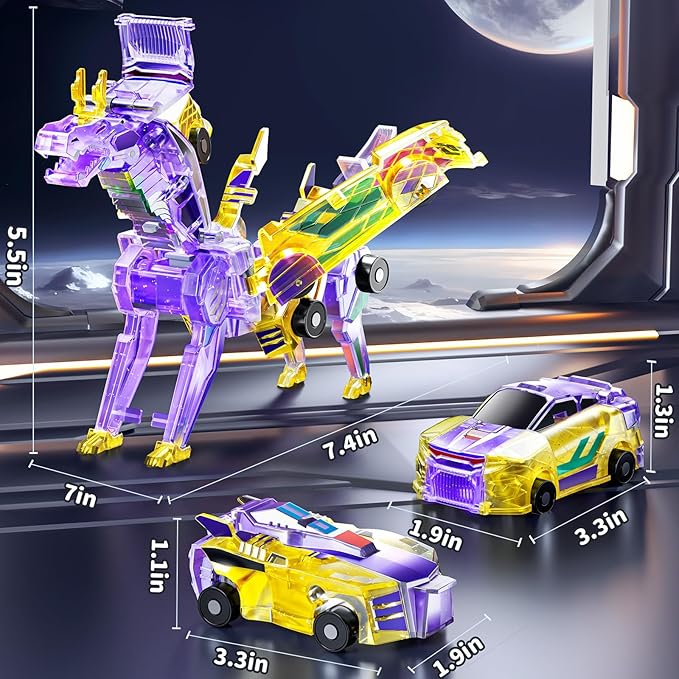 Collision Transforming Dinosaur Car Toy, 2 in 1 Magnet Cars Transform into Dinosaur Toys, Fun Robot Dinosaur Toy Cars Birthday Gift for Kids Boys Girls Age 4-6 6-12 Year Old