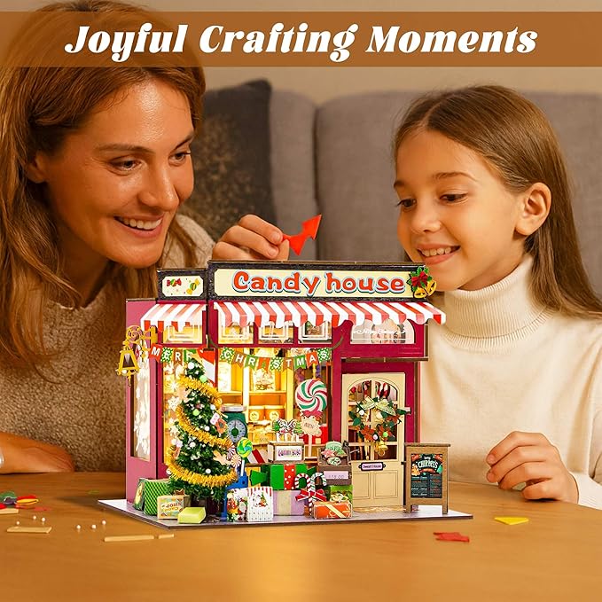 Flever DIY Miniature House Kit, Tiny Home Kit with LED Light, Mini House Build Craft Kits for Adults and Teens, Home Decor Creative Gift for Family/Friends (Christmas Candy House)