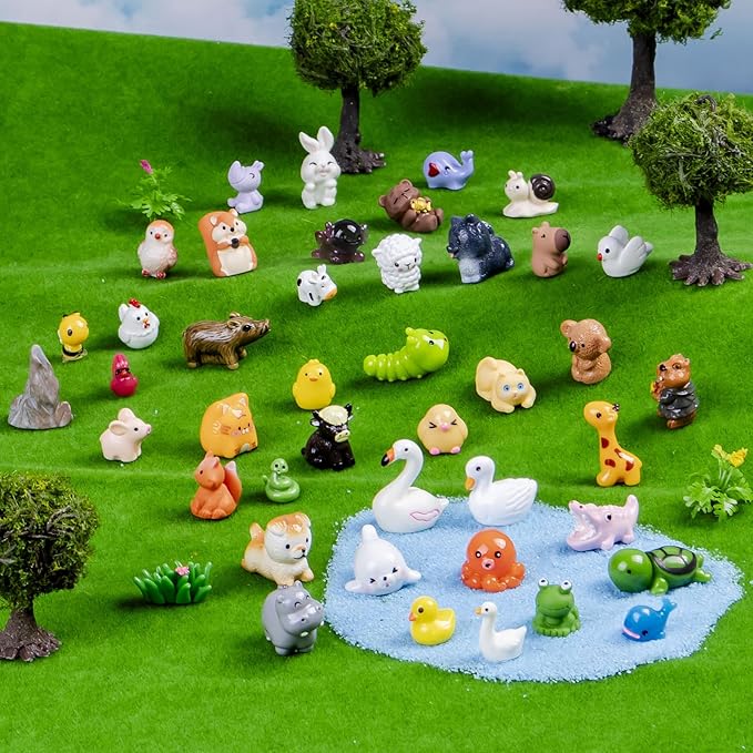 44 Pcs Mini Resin Animals 44 Styles Resin Animals Figurines Bulk for Fairy Garden Accessories, Dollhouse Decorations Slime Charms for Crafts DIY Miniature Scenes Birthday Party Favors