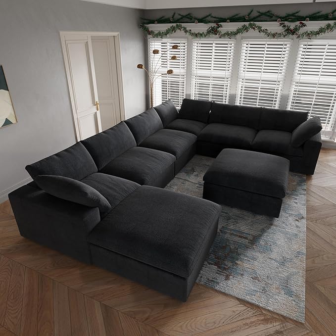 JACH 160" Cloud Sectional Sofa, Modern Overzised Down Filled Comfy Couch, 8 Seater Convertible Modular Cloud Couch for Living Room, Deep Seat Couches, Sofa Covers Removable, Ottomans with Storage