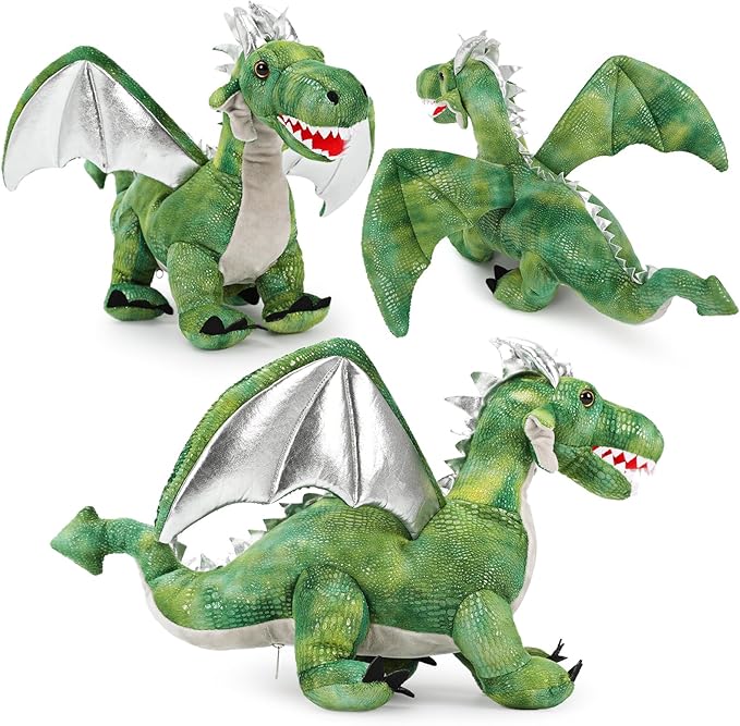 7Pcs Giant Green Dragon Plush Toy Set, 21.7" Big Mother Dragon Stuffed Animal with 4 Babies & 2 Eggs, Stuffed Dinosaurs for Kids Boys Girls, Cute Soft Plushies Gift for Birthday Christmas