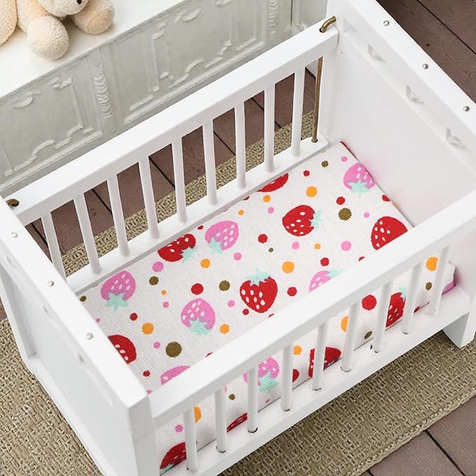 1/12 Miniature Wooden Doll Crib Mini Bed for Dollhouse Bedroom Furniture