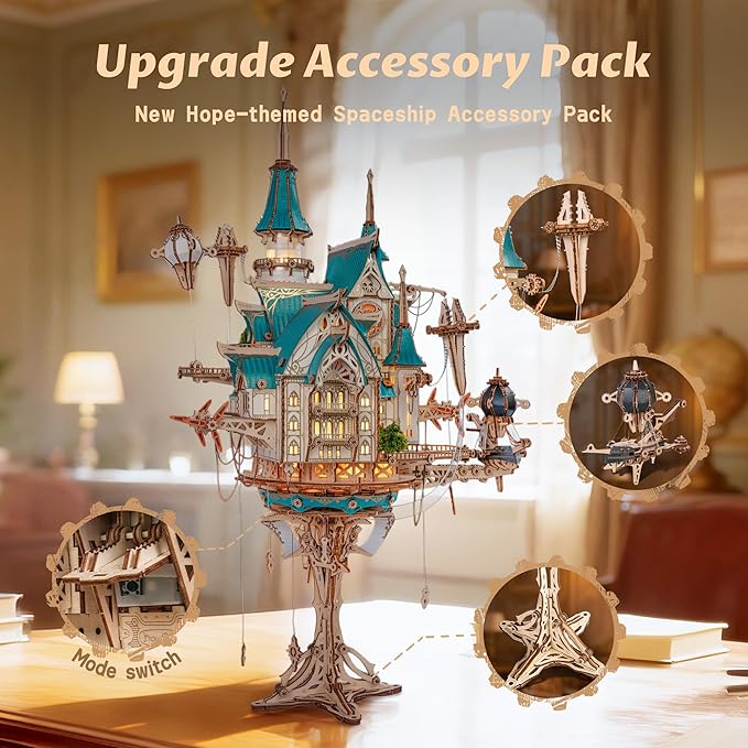 3D Wooden Puzzle Steam Castle Model – Steampunk Baroque Floating Castle DIY Building Kit