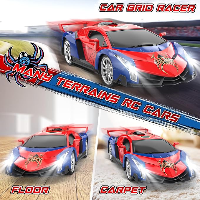Growsland Remote Control Car for Kids, RC Cars for Boys Kids 1:18 Electric Vehicle Toy Car Hobby Racing Car Toys with Lights & Controller, Birthday Gift for 3 4 5 6 7 8 9 Year Old Boys Girls