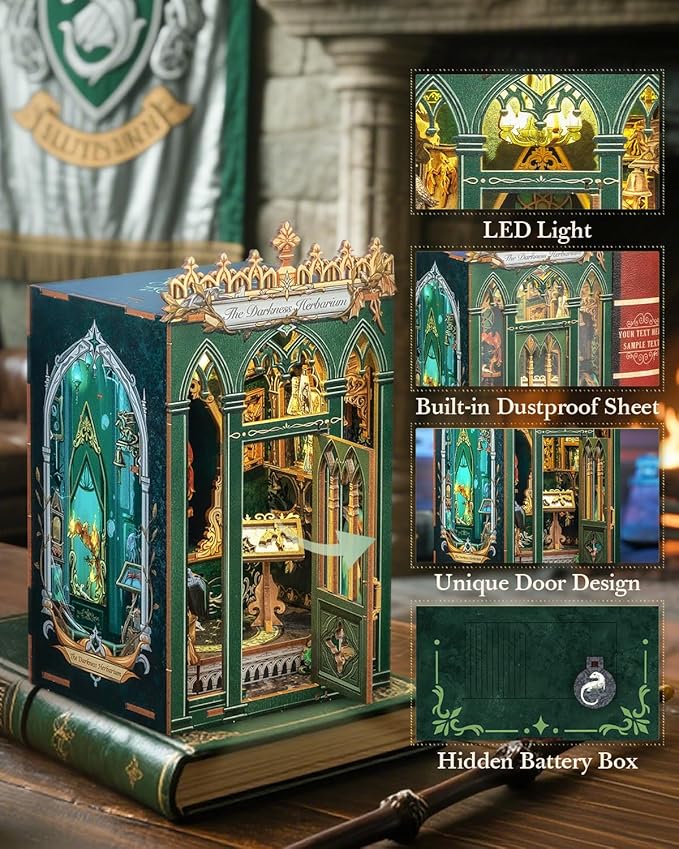 CUTEBEE Book Nook Kit - DIY Miniature House Magic Dollhouse Kit for Adults, Booknook Tiny House Bookshelf Decor 3D Wooden Puzzle, Gifts for Family, Friends (The Darkness Herbarium)