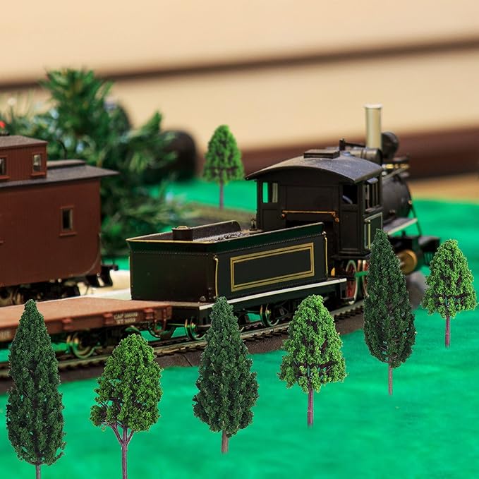 Bememo 22 Pieces Model Trees 1.18 to 6.29 Inch Mixed Miniature Fake Diorama Tree Train Railroad Architecture Scenery for DIY Projects Crafts Scenery Landscape, Natural Green
