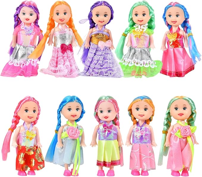 JING SHOW BUSSINESS 10 Sets Doll Clothes for 3 inch Mini Doll ，Include 10 Pieces Girl Mini Dolls, 10 Sets Handmade Doll Clothes and 10 Pairs of Doll Shoes