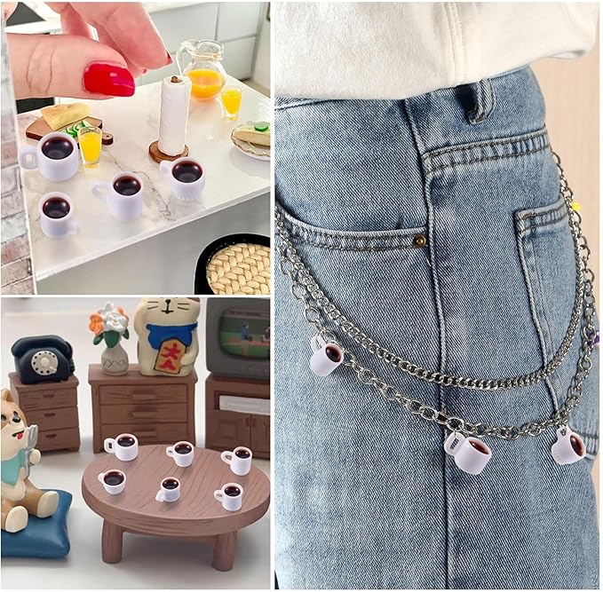 Cheriswelry 24Pcs Mini Resin Coffee Cups Decoration Miniature Coffee Mug Dollhouse Accessories 8.5-14mm for Kitchen Play Party Tableware Desktop Decor