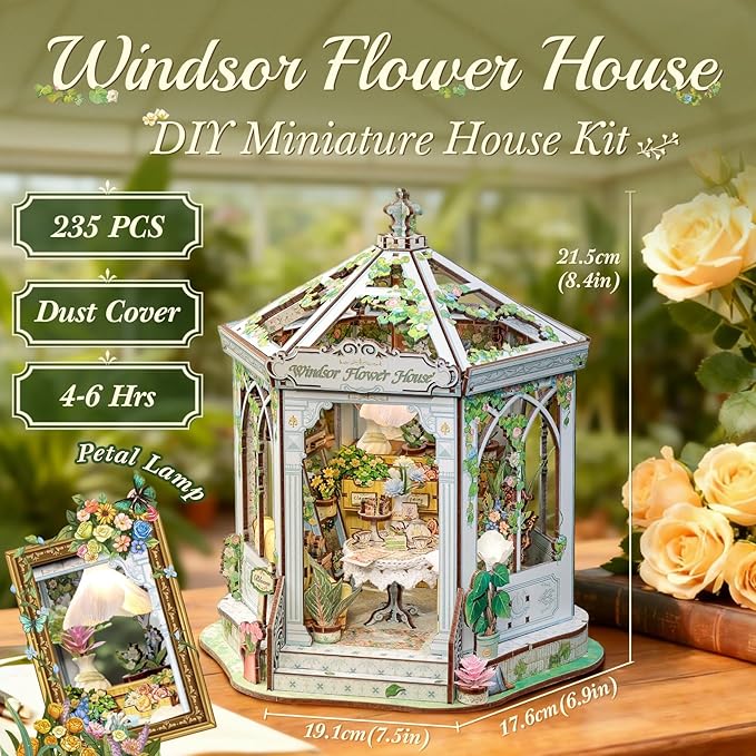 CUTEBEE Book Nook Kit - Flower House Florist DIY Dollhouse Miniature House Kit 3D Wooden Puzzle Model Building Set, Bookshelf Room Decor, DIY Craft Gifts for Adults Teens 14+ (Windsor Flower House)