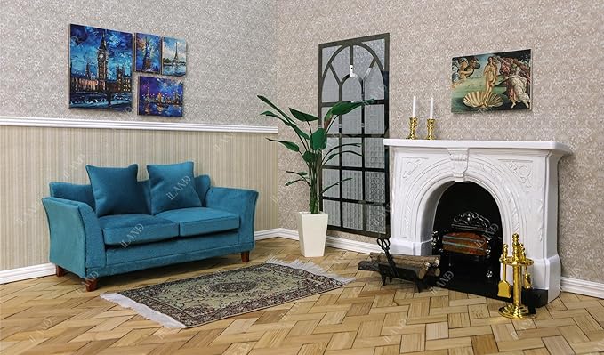 iLAND 1/12 Scale Accessories, 4 Miniature Dollhouse Pictures of Modern Famous Architecture w/Boards