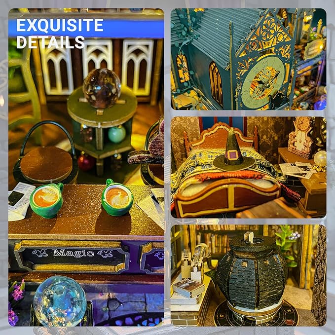 DIY Miniature House Kit, Dollhouse for Adults to Build, Birthday/Christmas Day Gift for Family and Friends, Magic Castle, Haunted Dollhouse, Prefab Tiny Home with LED Lights(Huoluo Castle)