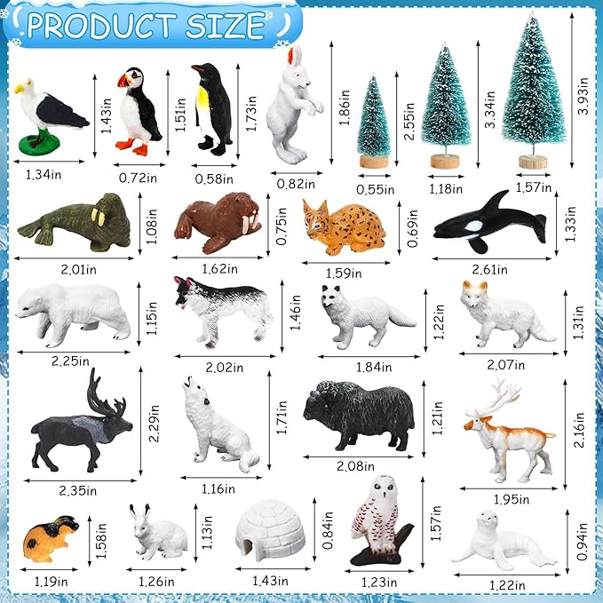 21 Pcs Mini Arctic Animals Figurines Set, Polar Bear Penguin Caribou Christmas Tree Model Winter Landscape Ornaments for Miniature Town Activities