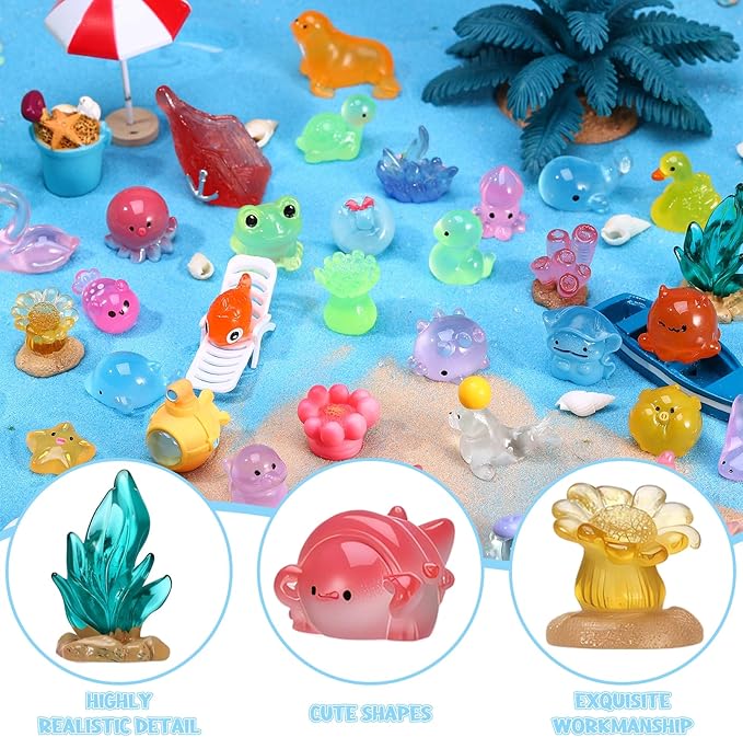 50 Pcs Mini Ocean Resin Animals Figures, Tiny Sea Animals Figurines Marine Miniature Resin Aquarium Ornaments Decorations for DIY Miniature Scenes Dollhouse Decor Fairy Garden Accessories