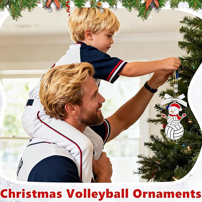 4.3 Inches Snowman Volleyball Christmas Ornament,Wooden Volleyball Snowman Tree Ornament Hanging Decoration for Rearview Mirror, Window, Eaves, Fireplace and Home Holiday Party Decor