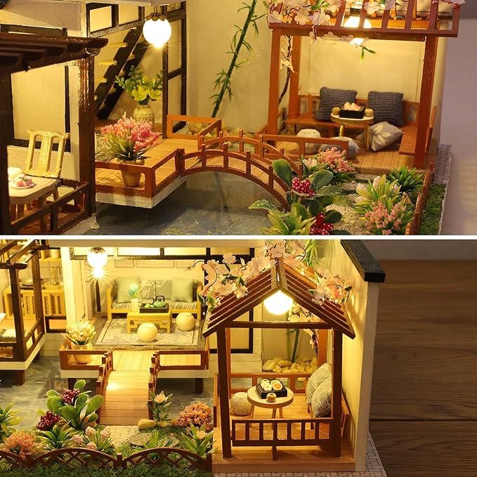 GuDoQi DIY Miniature Dollhouse Kit, Tiny House kit with Music, Miniature House Kit 1:24 Scale, Great Handmade Craft Gift for Birthday Christmas Day, Traditional Courtyard House