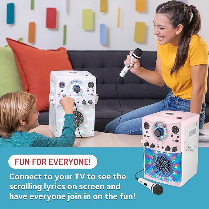 Singing Machine Portable Karaoke Machine for Adults & Kids with Wired Microphone, Rose Gold/Frosted Pink - Built-In Karaoke Speaker, Bluetooth with LED Disco Lights - Karaoke System with CD+G & USB