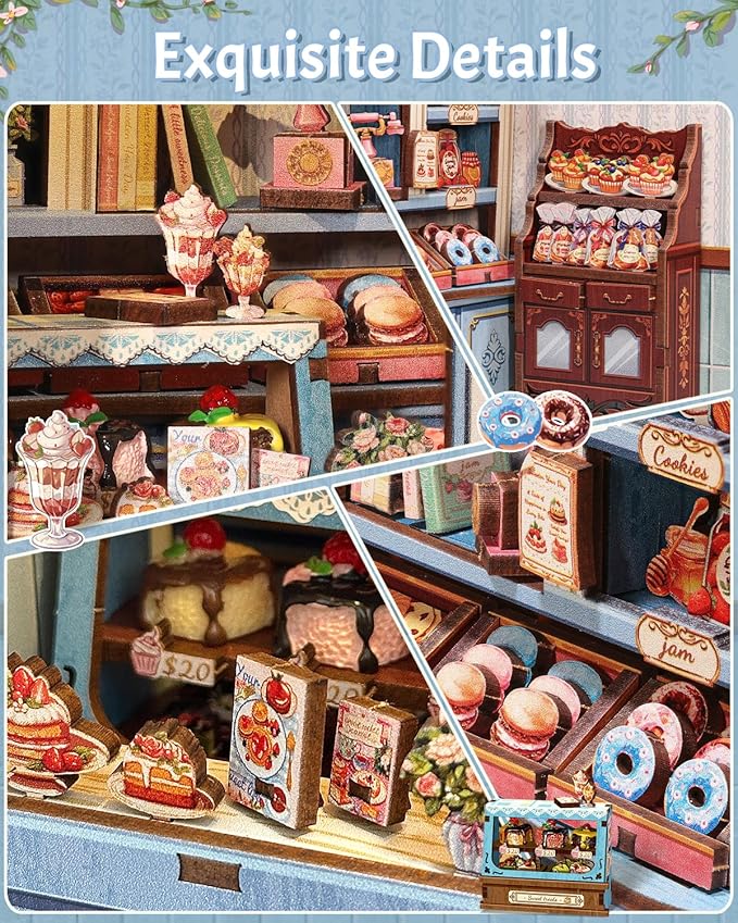 CUTEBEE Book Nook Kit - DIY Miniature House Bakery Patisserie Dollhouse Kit for Adults, Booknook Tiny House Bookshelf Decor 3D Wooden Puzzle, Gifts for Family, Friends (Sweet Marie)