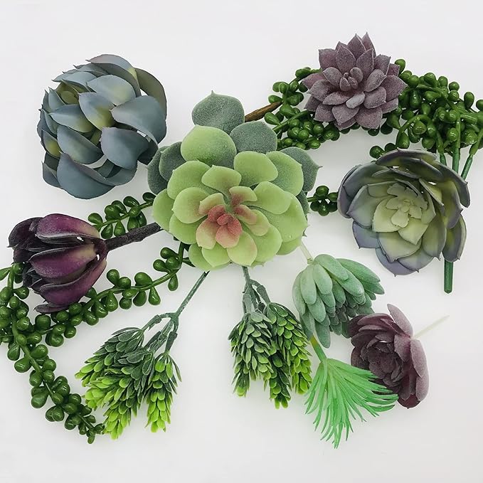 Woohome Artificial Succulents, 20 Pack Realistic Faux Succulents Mixed Colors Fake Succulents Fake Plants for Decoration, DIY Crafting Home Floral Garden Arrangement Office Decor