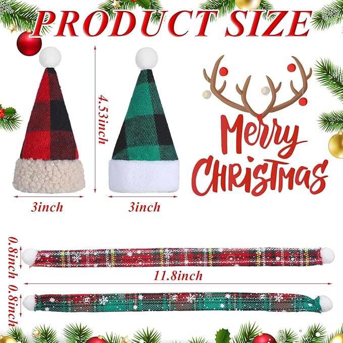 Geyoga 16 Pcs Mini Knit Doll Hat Valentines Day Small Santa Hat for Craft Winter Mini Snowman Hats and Scarf Tree Ornaments Snow Stripe Heart Wine Bottle DIY Decor Gifts
