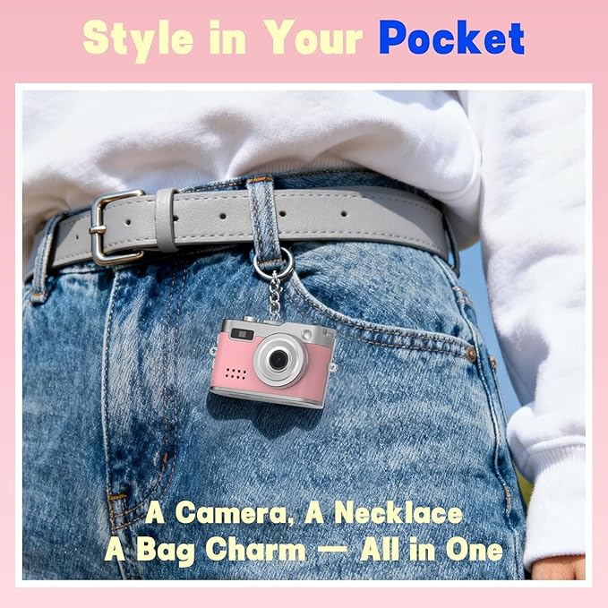 Mini Keychain Camera,1080P Retro Digital Camera,0.96'' Display with camera keychain and Flash,Retro Small Portable,The Pocket Cameras for Travel Party or Valentine's Day Gift for Best Friends(32g-Bra)