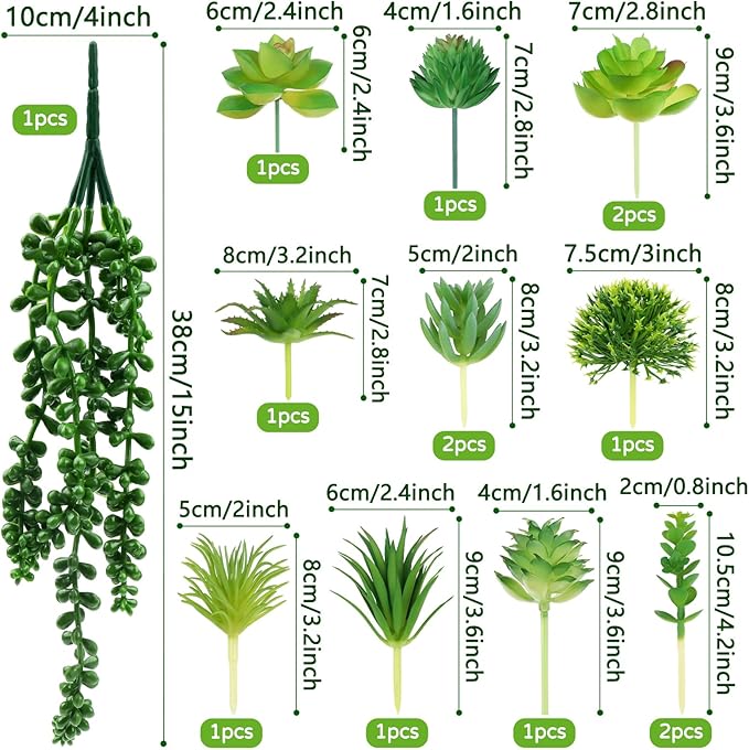 QUOZUO Succulents Plants Artificial, 14pcs Green Succulents Plant, Mini Fake Succulents for DIY Crafting Home Garden Office Party