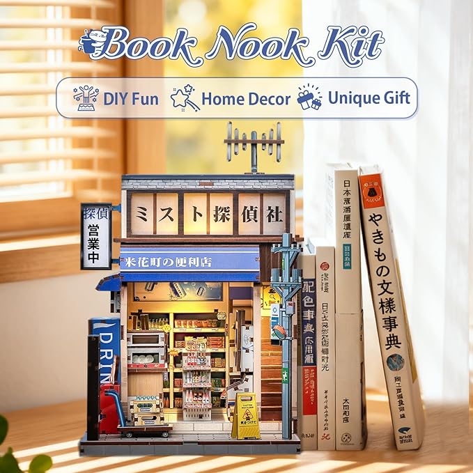 CUTEBEE Book Nook Kit - DIY Miniature House Japanese Detective Convenience Store, Dollhouse Booknook for Adults, Tiny House Bookshelf Decor 3D Wooden Puzzle Gifts (Beika-cho Convenience Store)