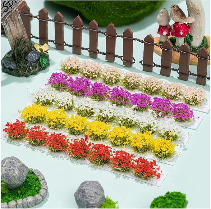 WDAHDHP Miniature Colorful Cluster Flower, 70Pcs Vegetation Groups Static Grass Tufts for DIY Craft Train Landscape Railroad Scenery Sand Military Layout Model Miniature Bases and Dioramas